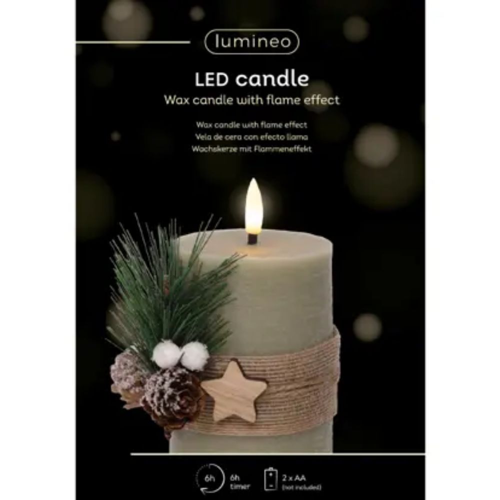 Lumineo 13cm Green LED Wick Candle with Leaves