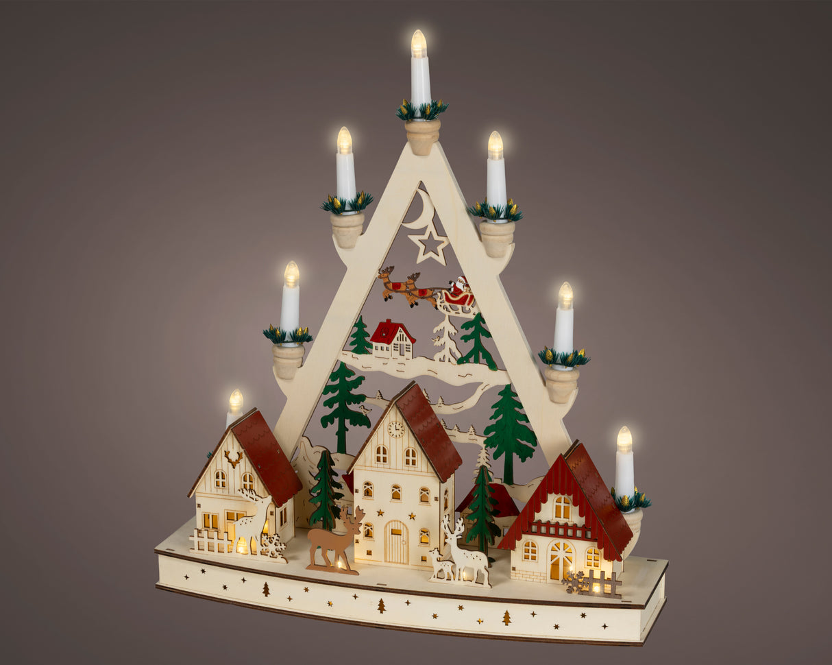 Lumineo 44cm LED Wooden House Scene Candle Bridge - Warm White - 485282