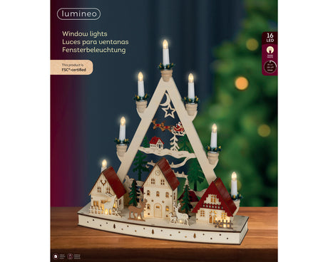 Lumineo 44cm LED Wooden House Scene Candle Bridge - Warm White - 485282