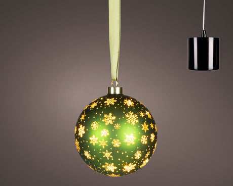 Lumineo 14cm Micro LED Rotating Bauble Hanging Decoration - Green - Warm White