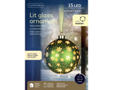 Lumineo 14cm Micro LED Rotating Bauble Hanging Decoration - Green - Warm White