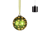 Lumineo 14cm Micro LED Rotating Bauble Hanging Decoration - Green - Warm White