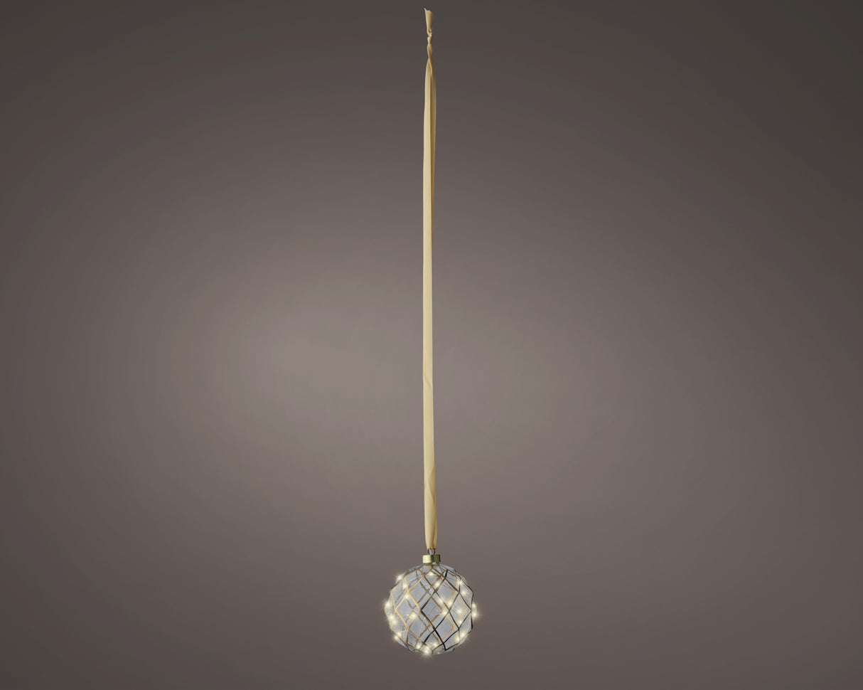 Lumineo 14cm Micro LED Stead Ball Clear Hanging Decoration - Warm White - 487581