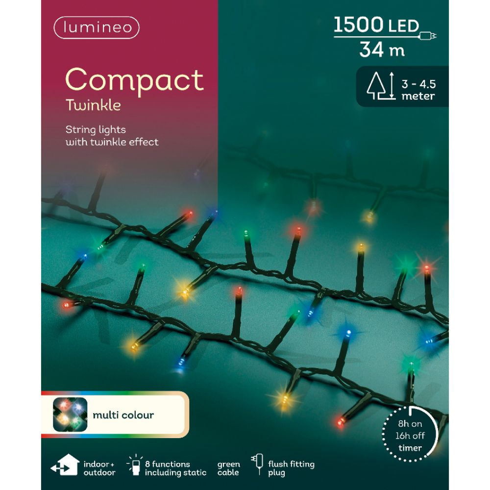 Lumineo 1500 Multi Coloured LED Compact Christmas Lights (34m)