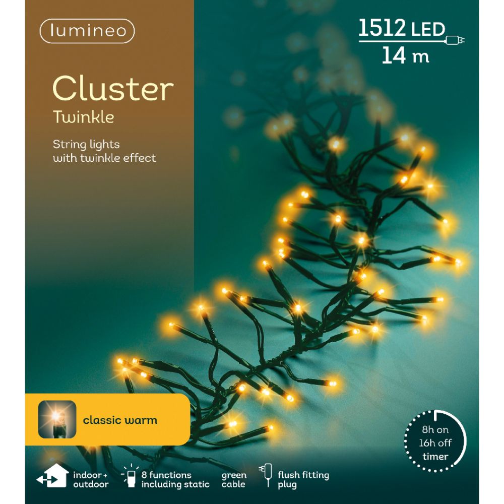 Lumineo 1512 Classic Warm LED Twinkle Cluster Lights (14m)