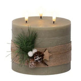 Lumineo 15cm Green LED Triple Wick Candle with Leaves