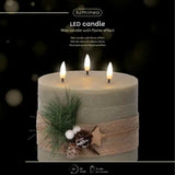 Lumineo 15cm Green LED Triple Wick Candle with Leaves