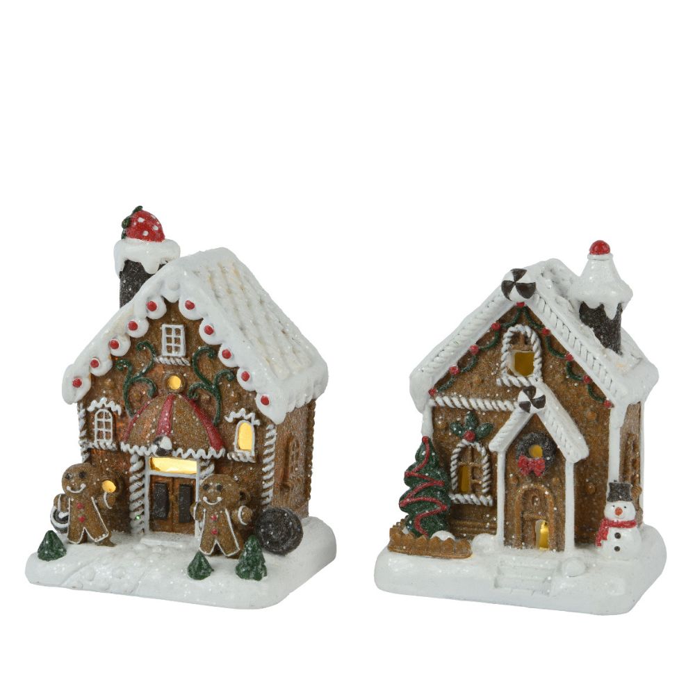 Lumineo 15cm LED Christmas Village Ginger Bread Houses (Choice of 2) - Battery Operated