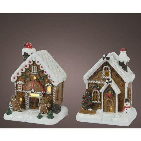 Lumineo 15cm LED Christmas Village Ginger Bread Houses (Choice of 2) - Battery Operated