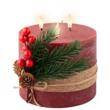 Lumineo 15cm Red LED Triple Wick Candle with Leaves
