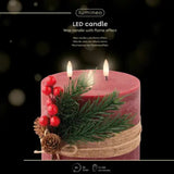 Lumineo 15cm Red LED Triple Wick Candle with Leaves