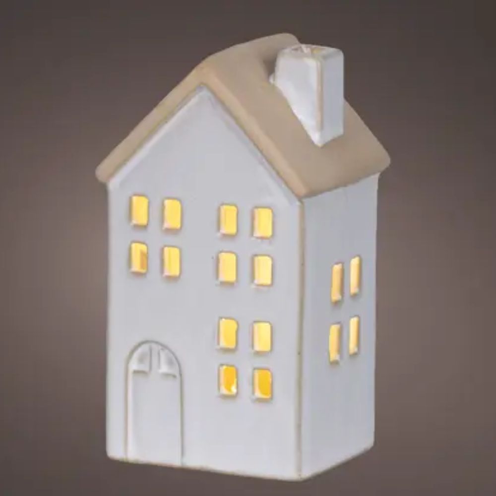 Lumineo 15cm White LED Porcelain House