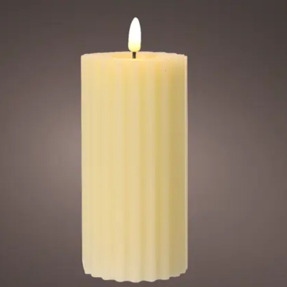Lumineo 17.3cm LED Wick Carved Melted Top Candle Stick - Cream
