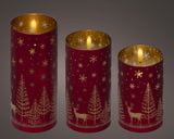 Lumineo 17.5cm LED Glass Christmas Scene Candle - Red - Warm White - 489795