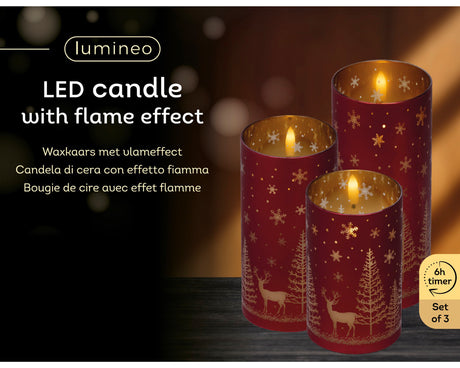 Lumineo 17.5cm LED Glass Christmas Scene Candle - Red - Warm White - 489795