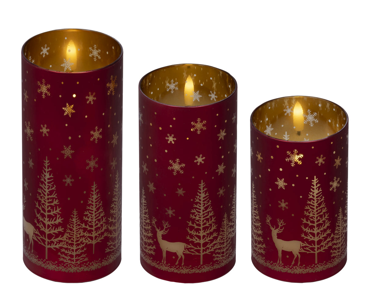 Lumineo 17.5cm LED Glass Christmas Scene Candle - Red - Warm White - 489795