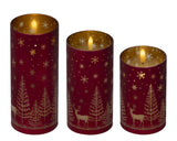 Lumineo 17.5cm LED Glass Christmas Scene Candle - Red - Warm White - 489795