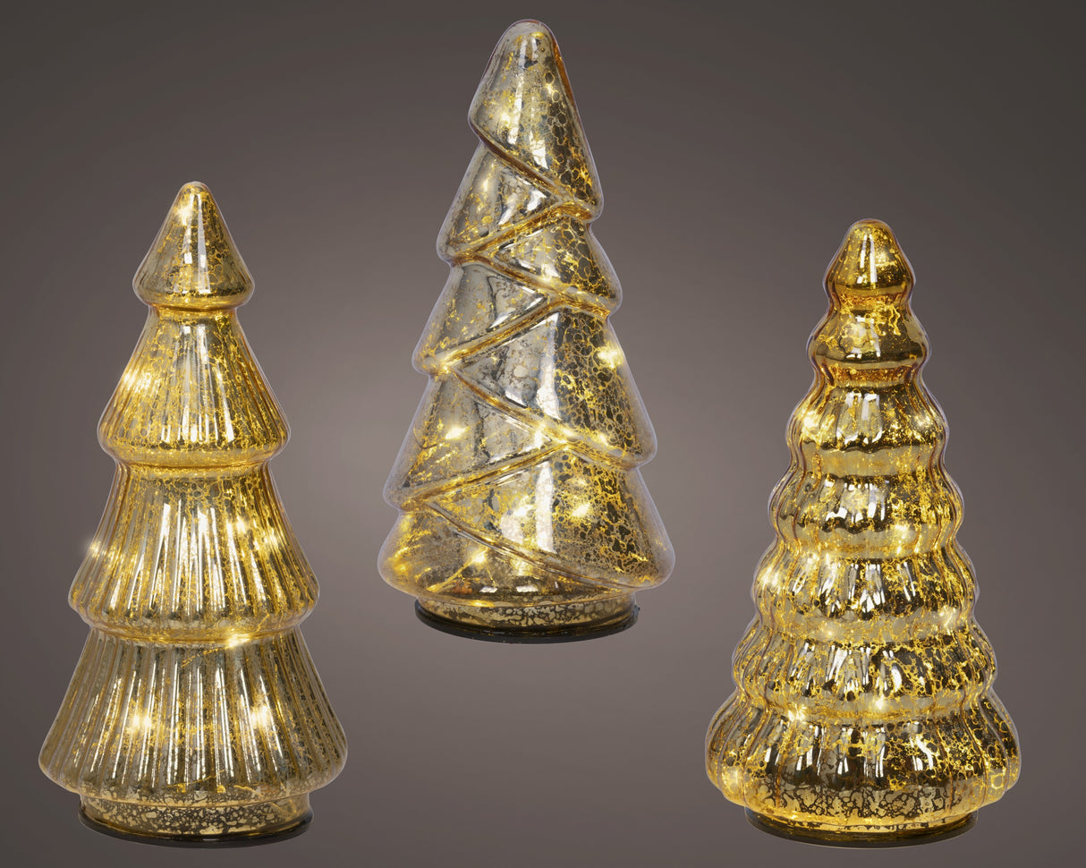 Lumineo 17.5cm Micro LED Steady Glass Tree - (Choice of 3) - Warm White - Gold - 489512