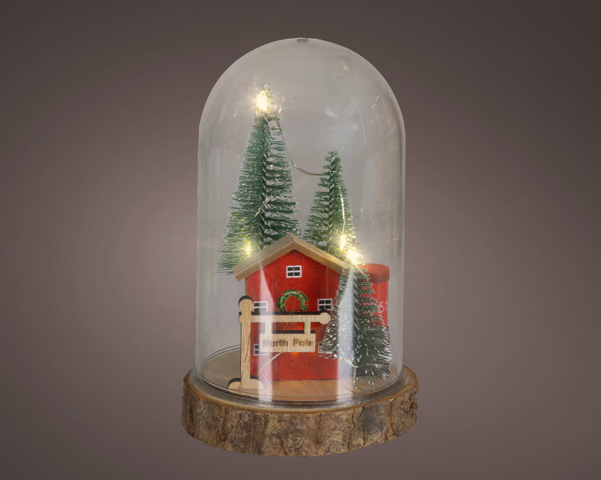 Lumineo 17cm LED Glass Cloche Plywood House Ornament - 481150