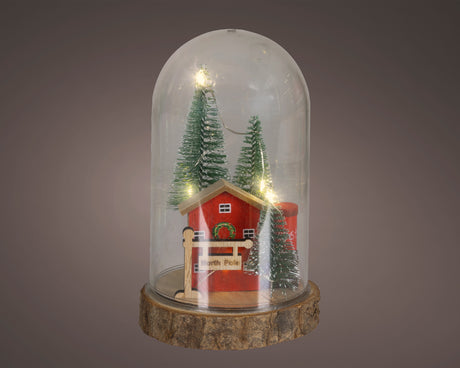Lumineo 17cm LED Glass Cloche Plywood House Ornament - 481150