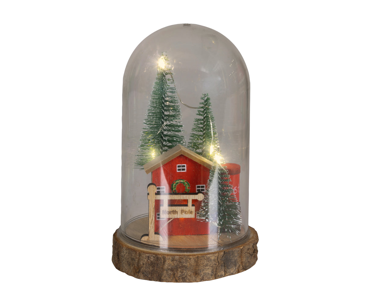 Lumineo 17cm LED Glass Cloche Plywood House Ornament - 481150