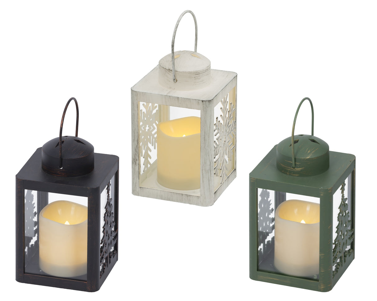 Lumineo 17cm LED Realistic Candle in Lantern - (Choice of 3) - Warm White - 490195