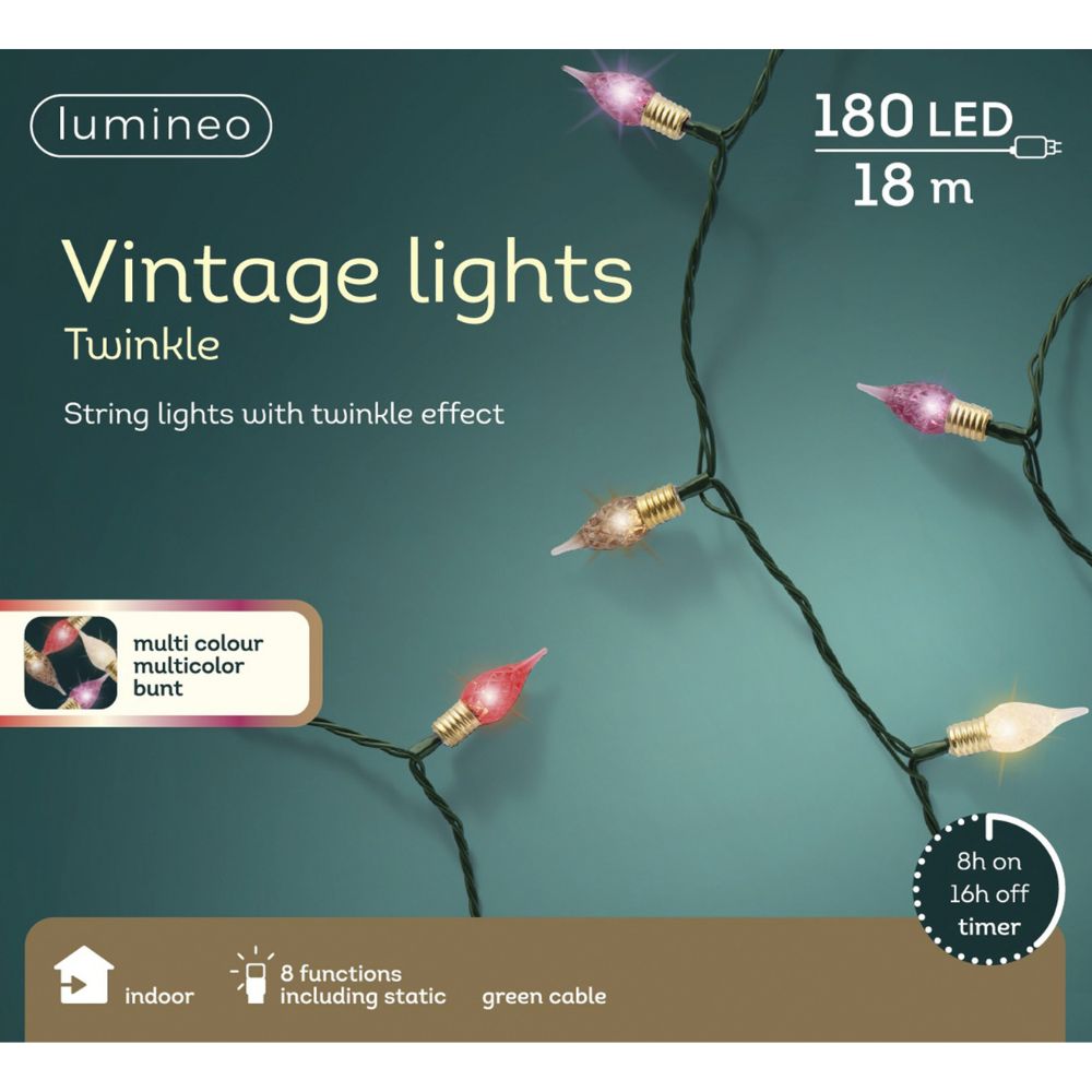 Lumineo 180 LED Vintage Lights 8 Function Outdoor Twinkle Lights