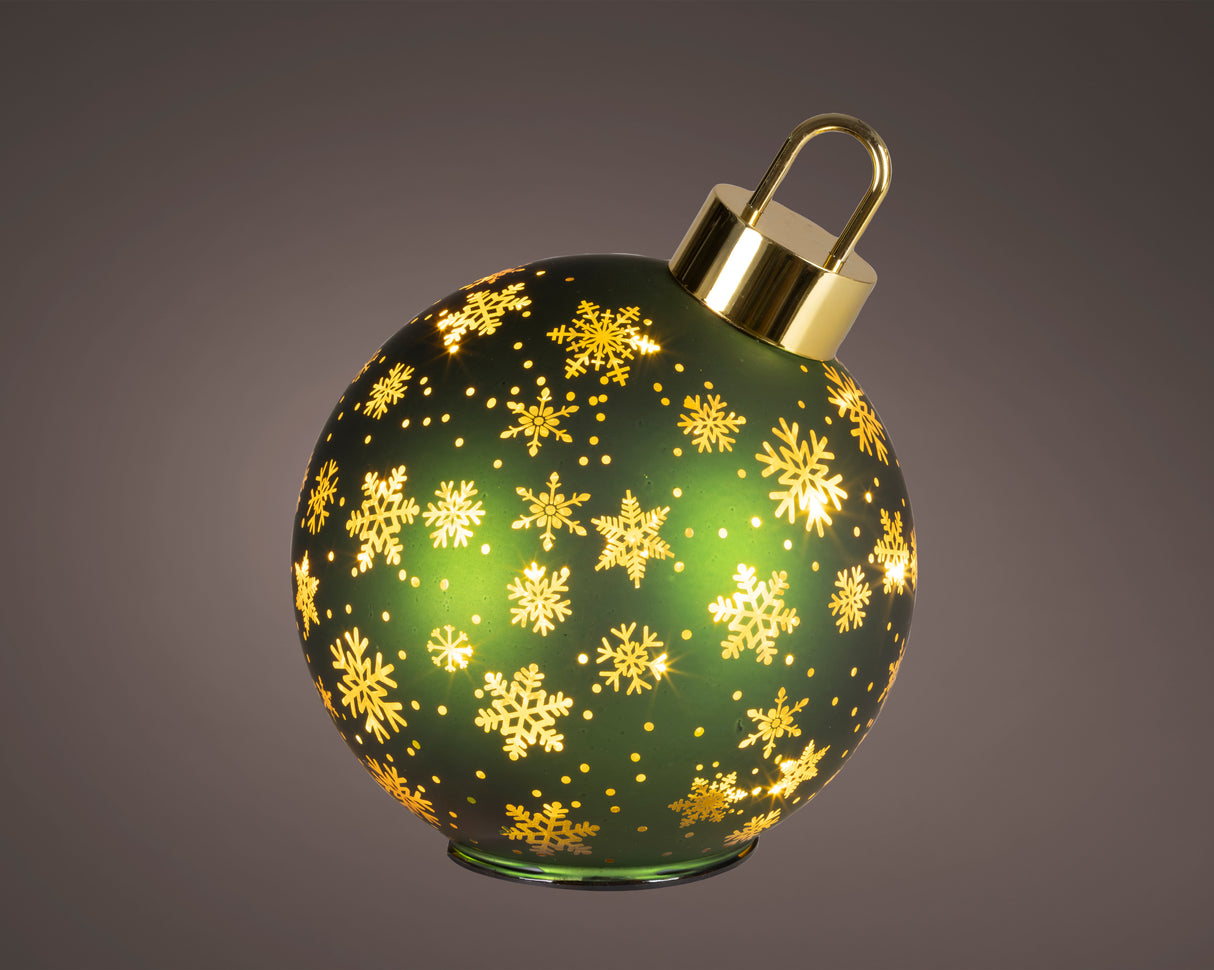 Lumineo 18cm LED Rotating Bauble Decoration - Warm White - Green - 481535