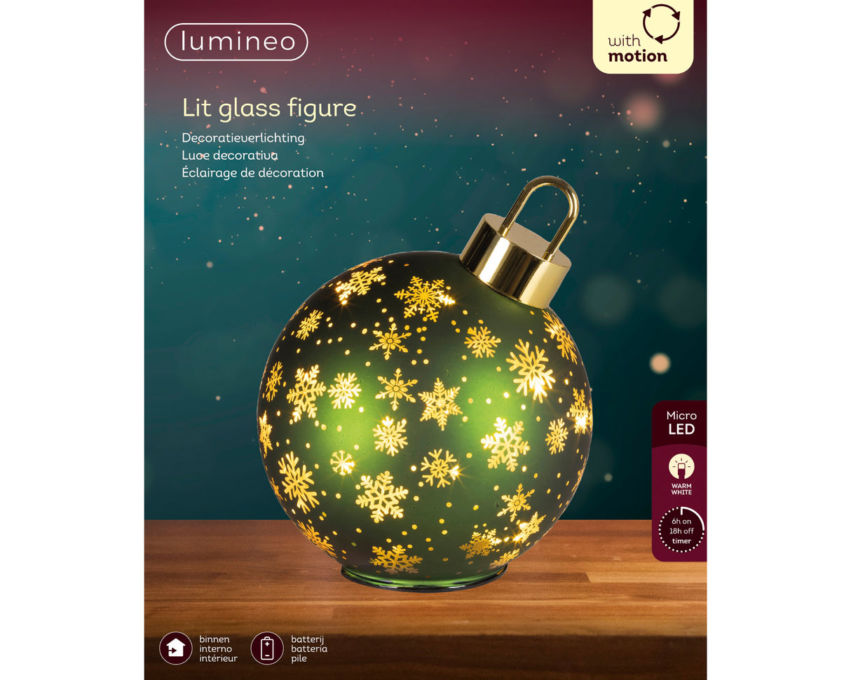 Lumineo 18cm LED Rotating Bauble Decoration - Warm White - Green - 481535