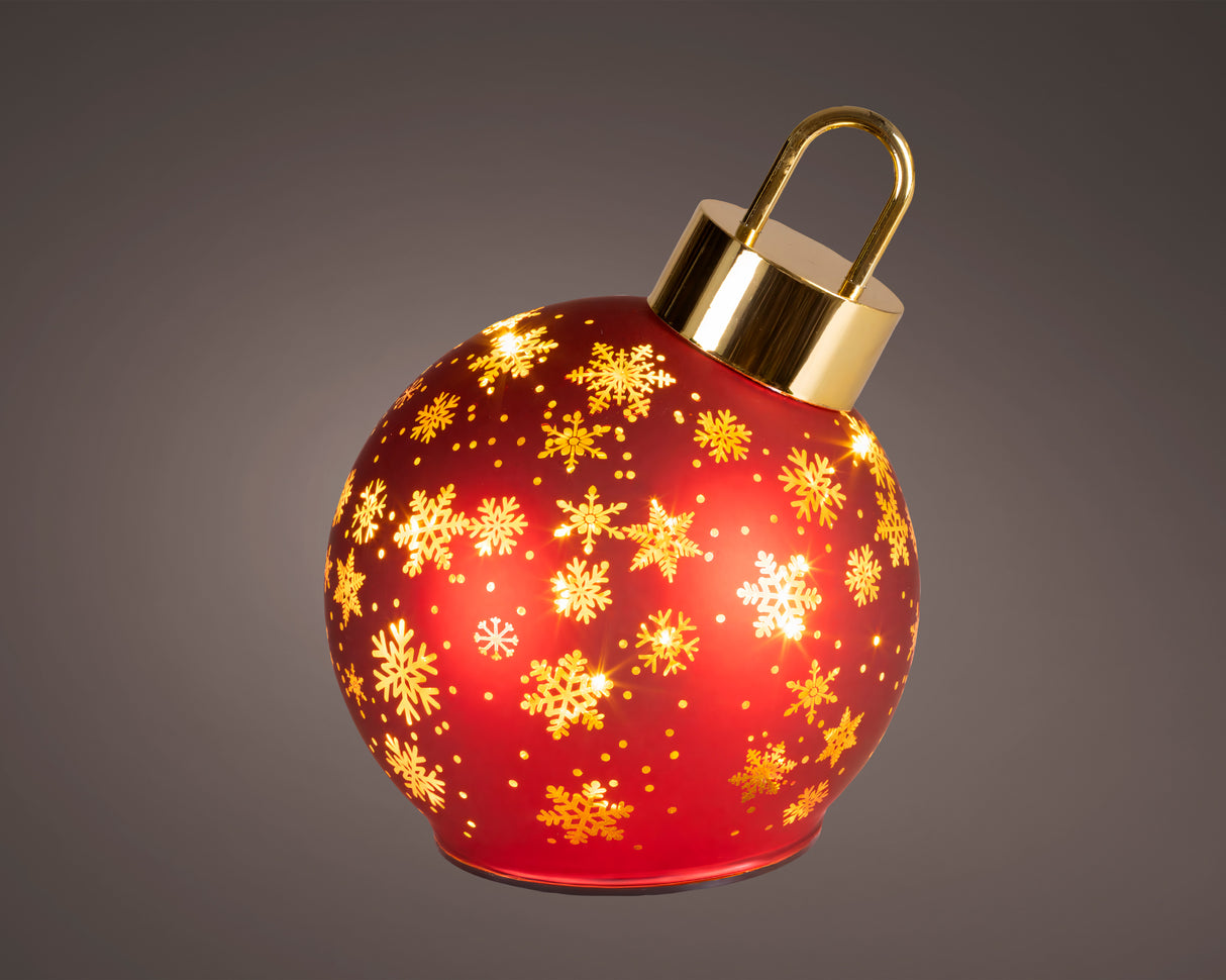 Lumineo 18cm LED Rotating Bauble Decoration - Warm White - Red - 481530