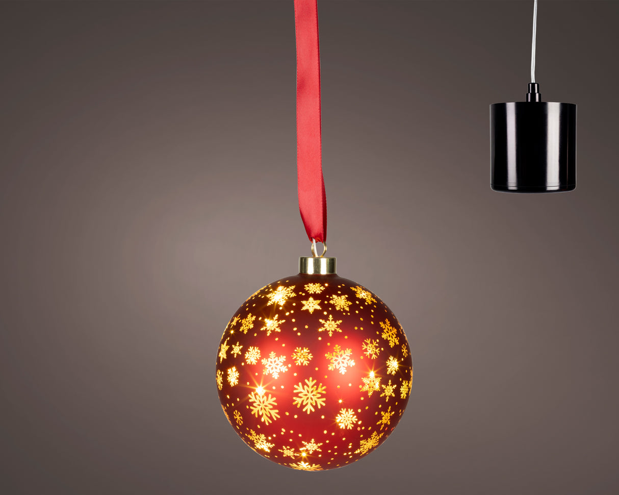 Lumineo 19cm Micro LED Rotating Bauble Hanging Decoration - Red - Warm White - 481522