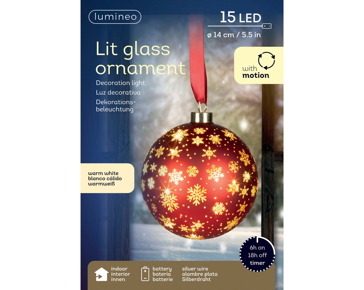 Lumineo 19cm Micro LED Rotating Bauble Hanging Decoration - Red - Warm White - 481522