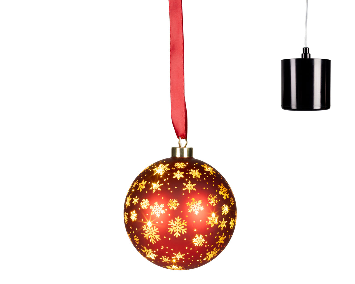 Lumineo 19cm Micro LED Rotating Bauble Hanging Decoration - Red - Warm White - 481522