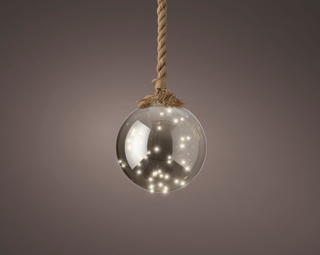 Lumineo 19cm Micro LED Steady Ball Rope Hanging Decoration - Classic Warm - Grey - 489969