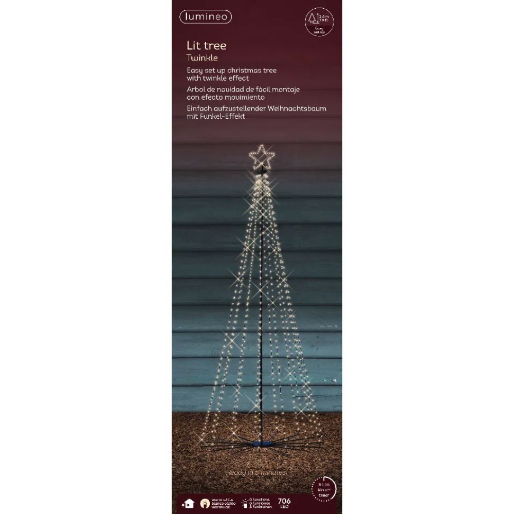 Lumineo 2.4m (8ft) Warm White LED Pre-Lit Iron Frame Cone Tree