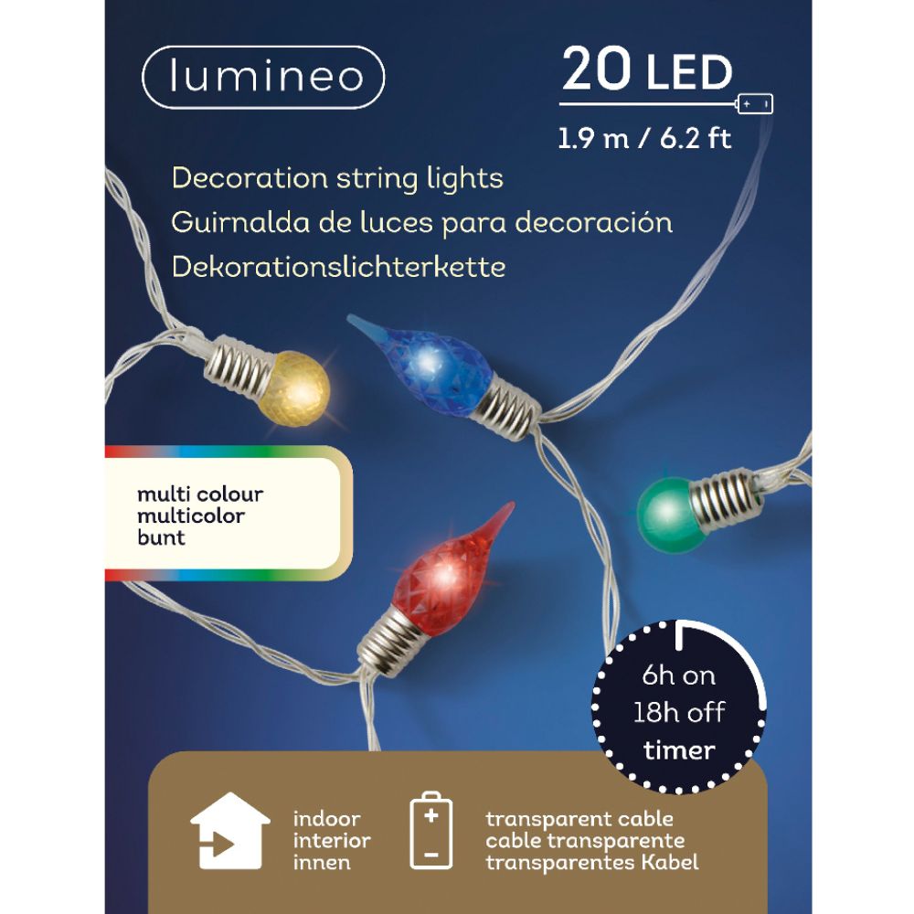 Lumineo 20 Multi Coloured LED Mini Bulb String Lights (Choice of 3)