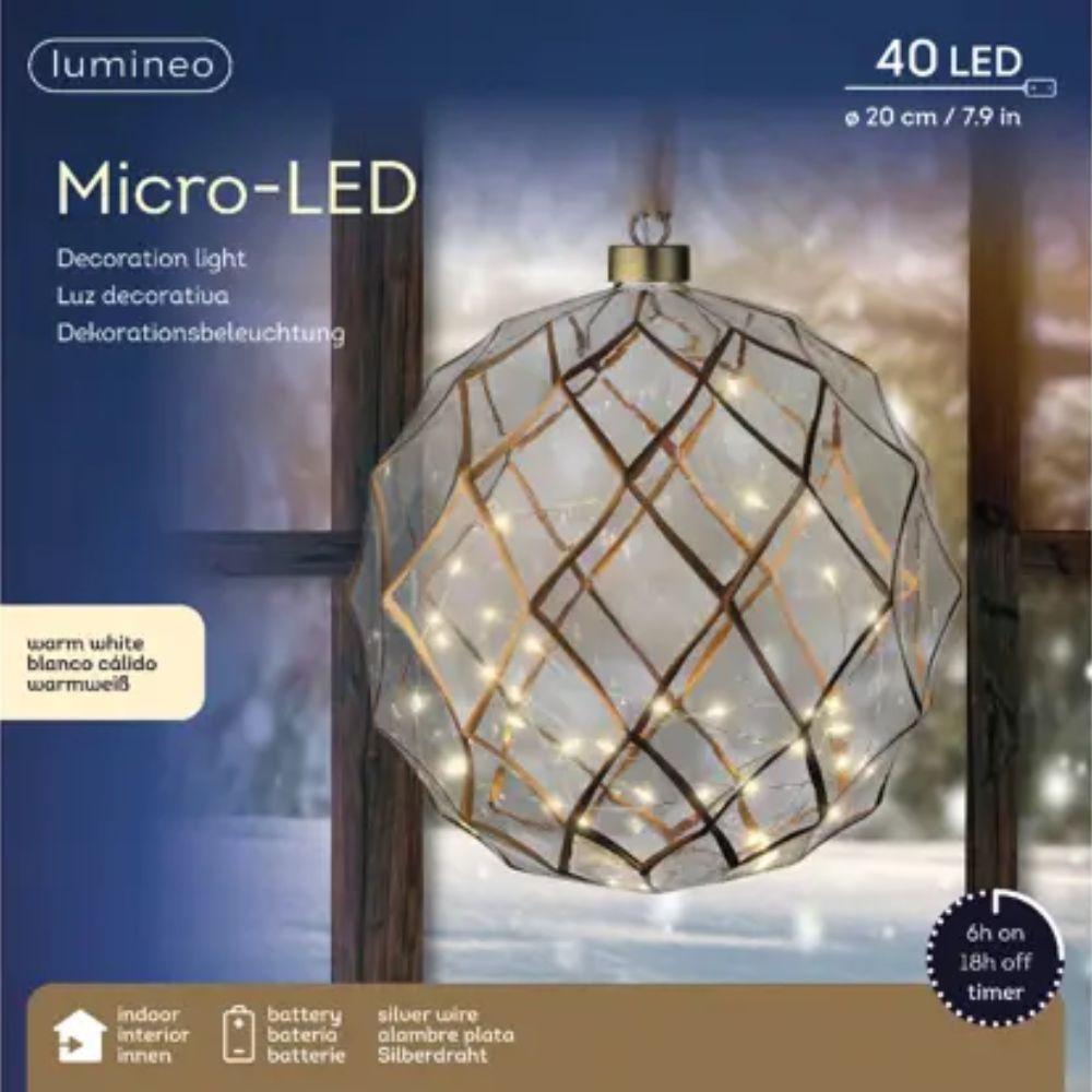 Lumineo 20cm Hanging Led Glass Ball
