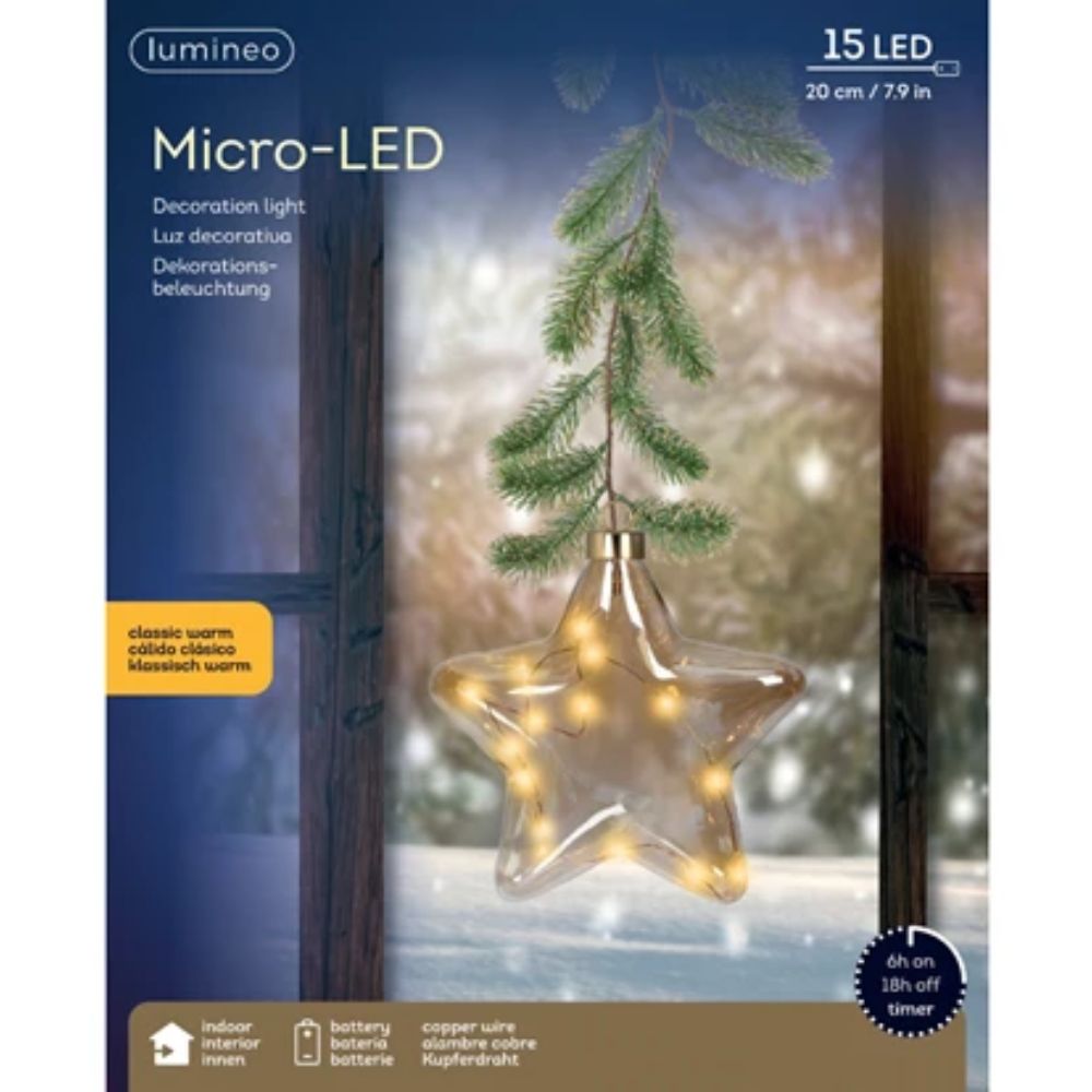 Lumineo 20cm Micro LED Warm White Star with Garland