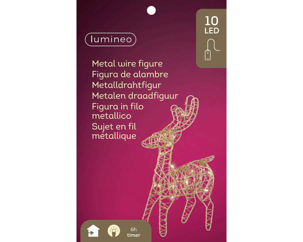 Lumineo 21cm Micro LED Indoor Metal Reindeer Frame - Warm White - Gold
