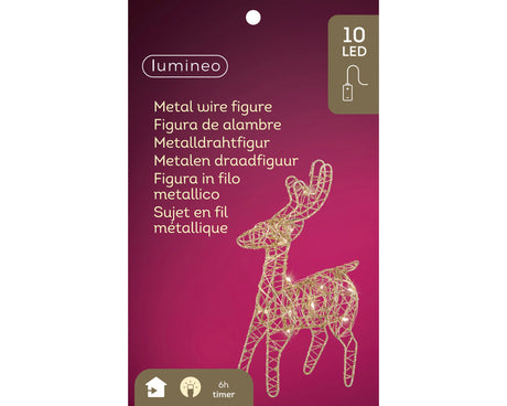 Lumineo 21cm Micro LED Indoor Metal Reindeer Frame - Warm White - Gold