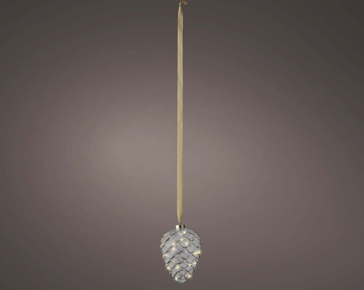 Lumineo 21cm Micro LED Steady Pinecone Hanging Decoration - Warm White - 487584