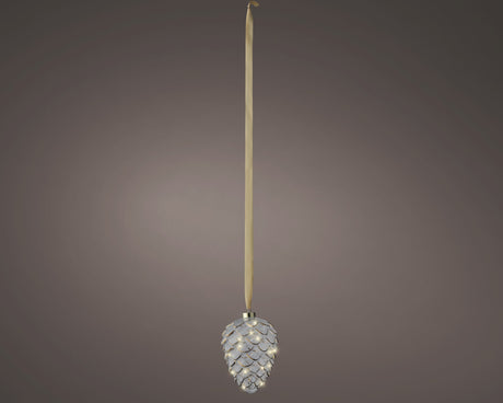 Lumineo 21cm Micro LED Steady Pinecone Hanging Decoration - Warm White - 487584