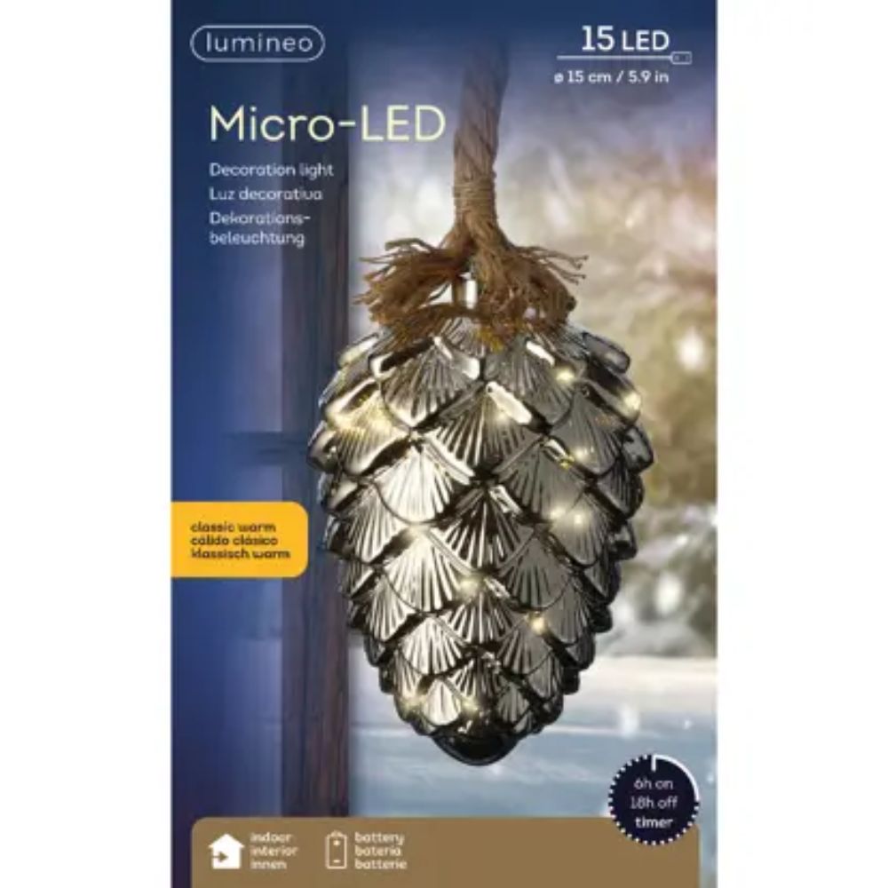 Lumineo 15cm Micro LED Warm White Pinecone