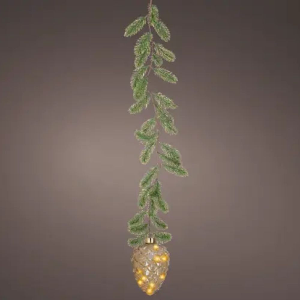 Lumineo 21cm Micro LED Warm White Pinecone with Garland