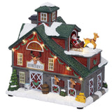Lumineo 22cm LED Christmas Village Reindeir Rescue Barn House - Battery Operated