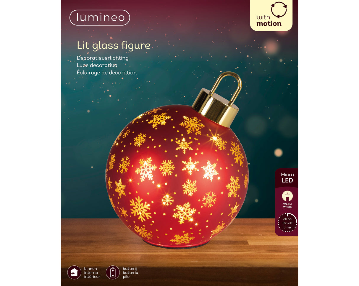 Lumineo 23cm LED Rotating Bauble Decoration - Warm White - Red - 481532