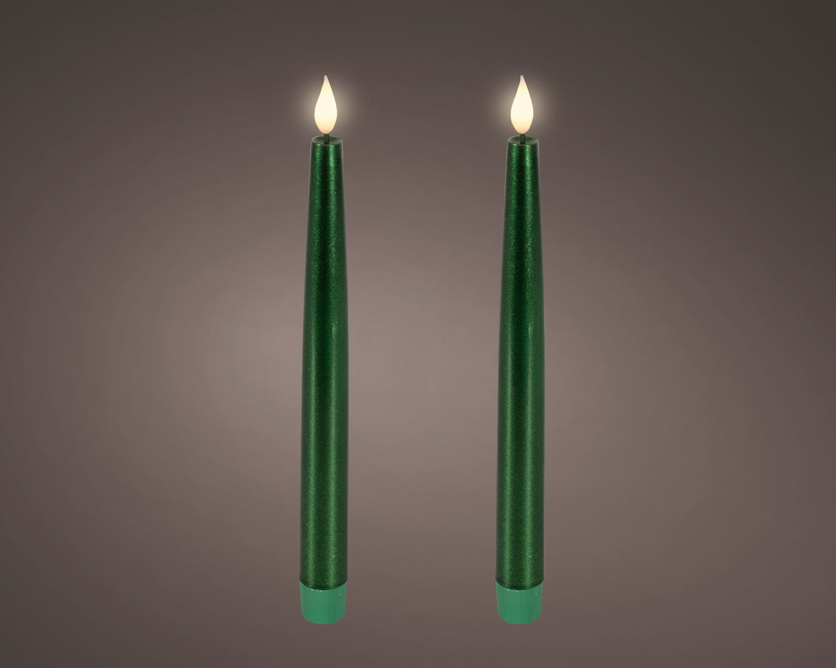 Lumineo 24.5cm LED Realistic Dinner Candles - Green - (Set of 2) - 480524