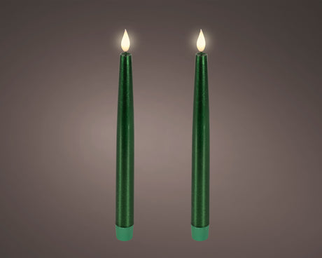 Lumineo 24.5cm LED Realistic Dinner Candles - Green - (Set of 2) - 480524