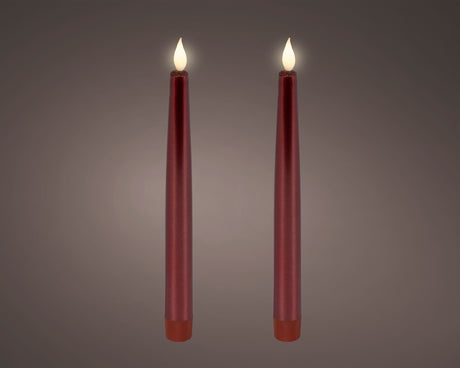 Lumineo 24.5cm LED Realistic Dinner Candles - Red - (Set of 2) - 480517