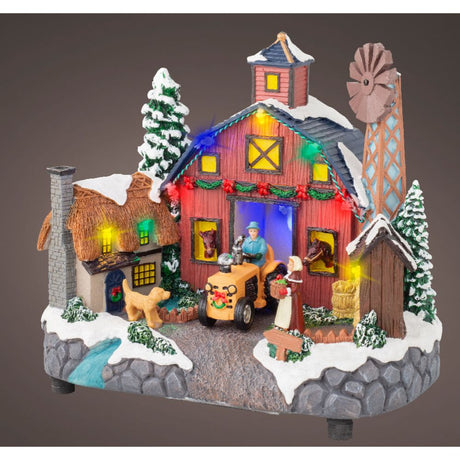 Lumineo 24cm LED Christmas Village Barnyard - Battery Operated